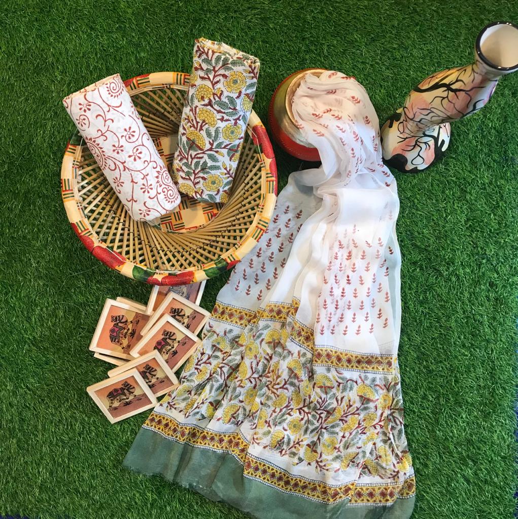 Shop Cotton Suit With Chiffon Dupatta Online