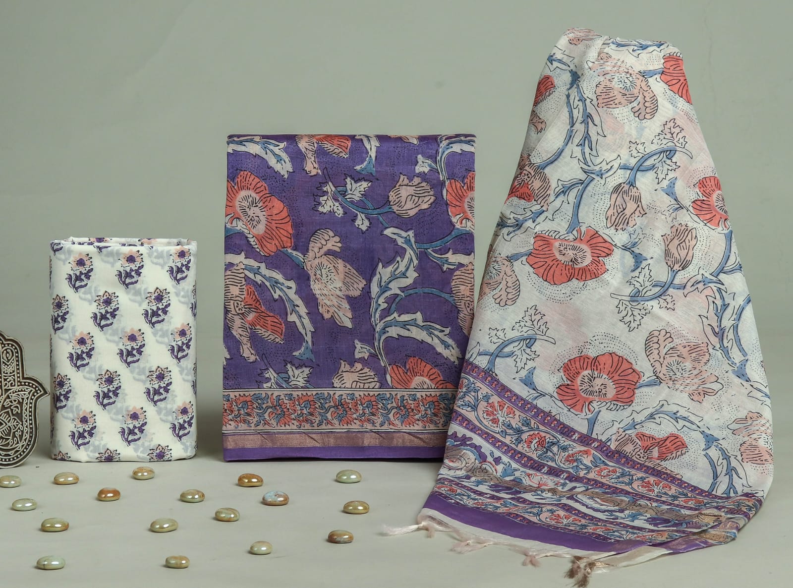 DESIGNER HAND BLOCK PRINT CHANDERI SILK SUIT SET WITH PREMIUM CHANDERI DUPATTA (CHDYS55)