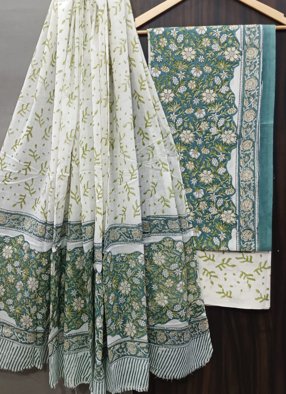 DESIGNER HAND BLOCK PRINT PURE COTTON SUIT WITH MULMUL DUPATTA(MALYS337)