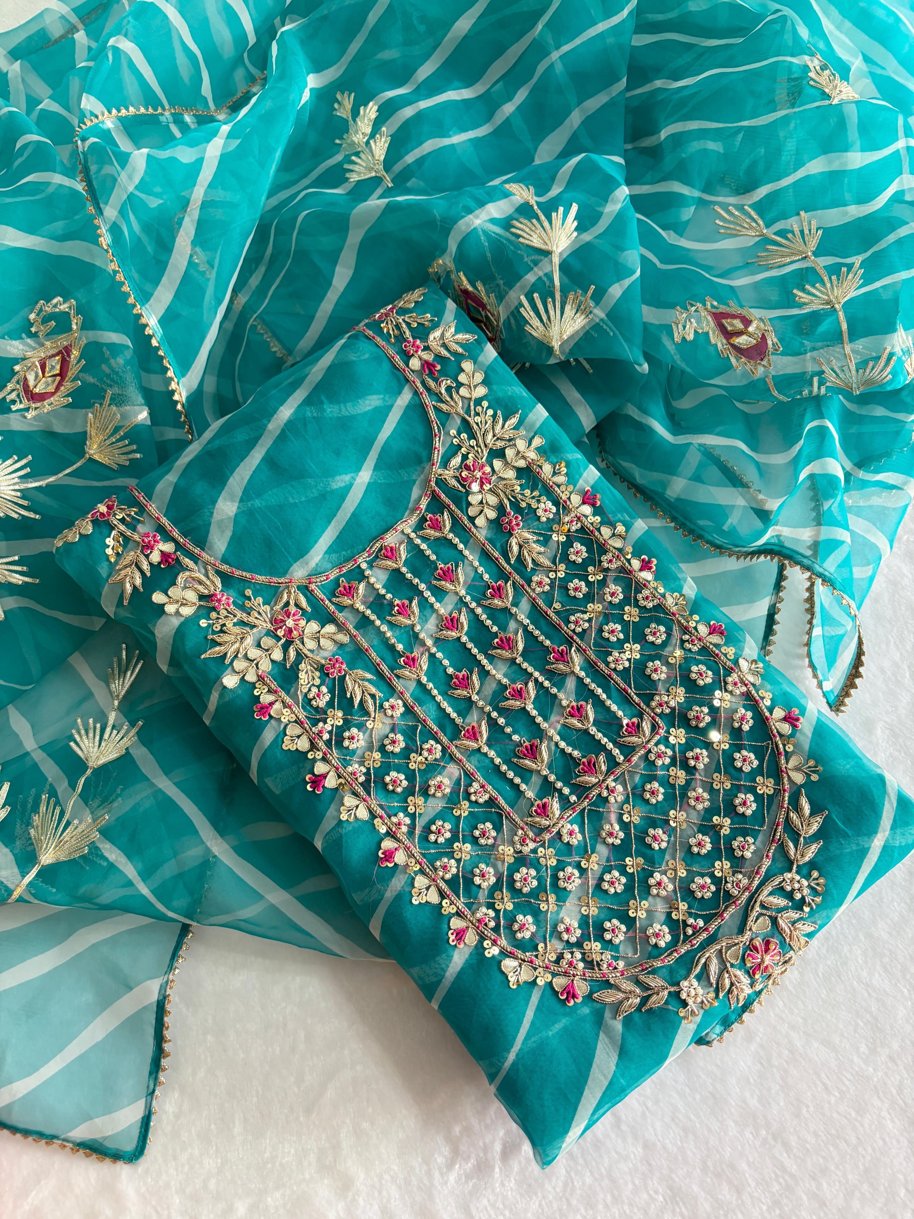 Pure Organza Unstitched Gota Pati Work Dupatta Suit ( KDZ022)