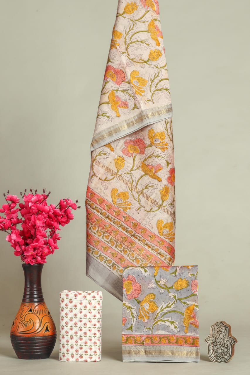 EXCLUSIVE HAND BLOCK PRINT MAHESHWARI SILK SUIT WITH MAHESHWARI SILK DUPATTA (MSLYS138)