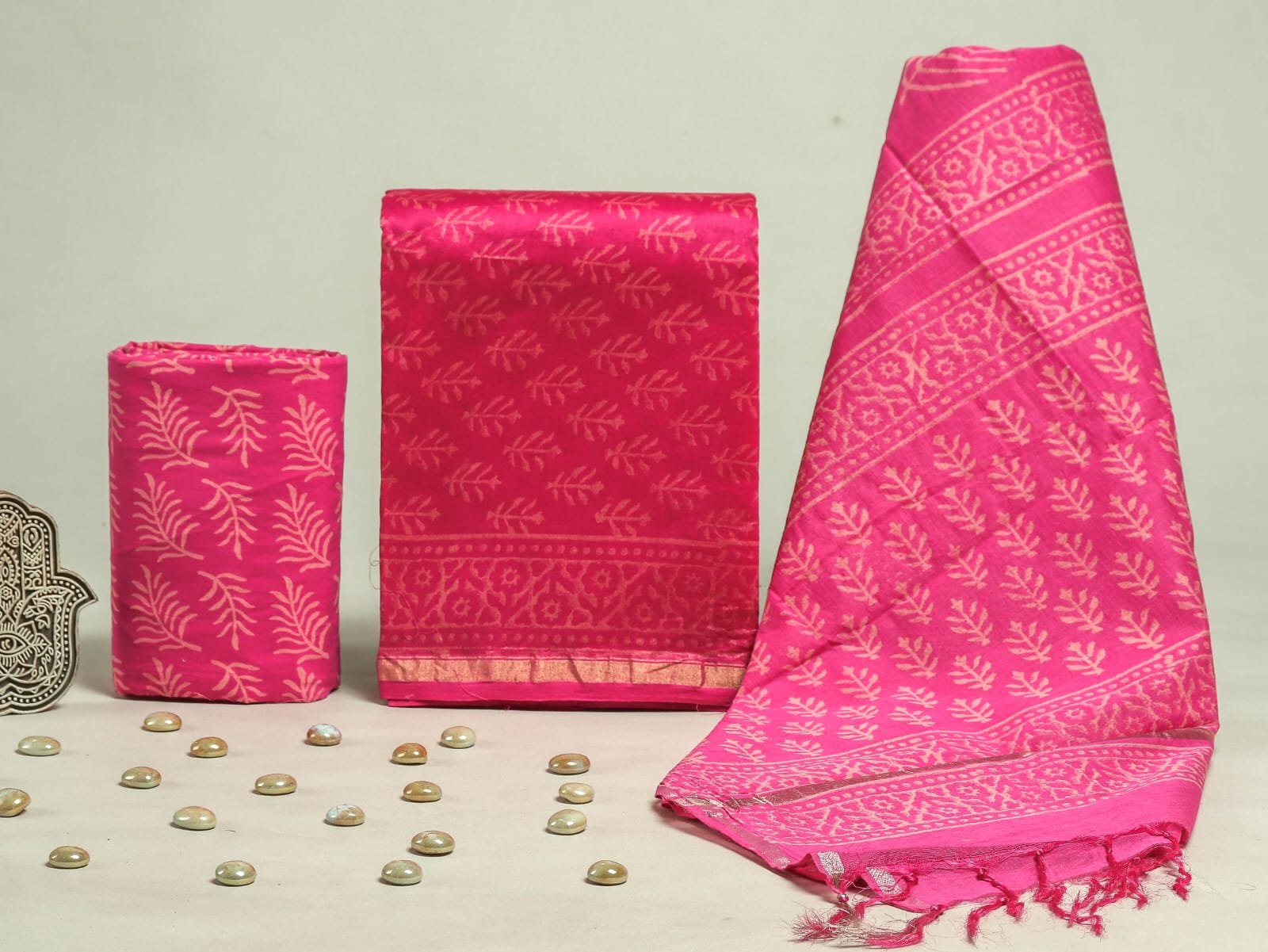 Designer Hand Block Print Chanderi Silk Suit set with Premium Chanderi Dupatta (CHDYS13)