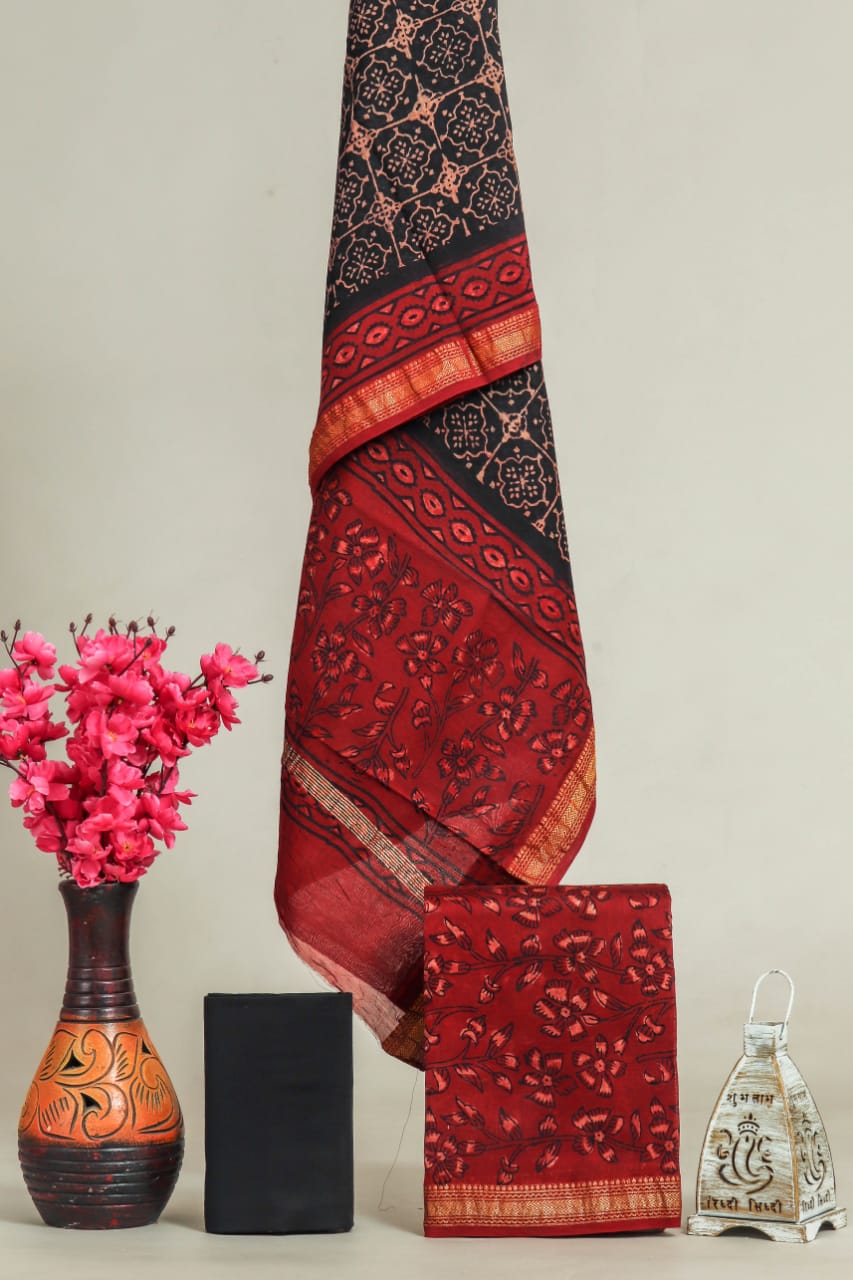 EXCLUSIVE HAND BLOCK PRINT MAHESHWARI SILK SUIT WITH MAHESHWARI SILK DUPATTA (MSLYS115)