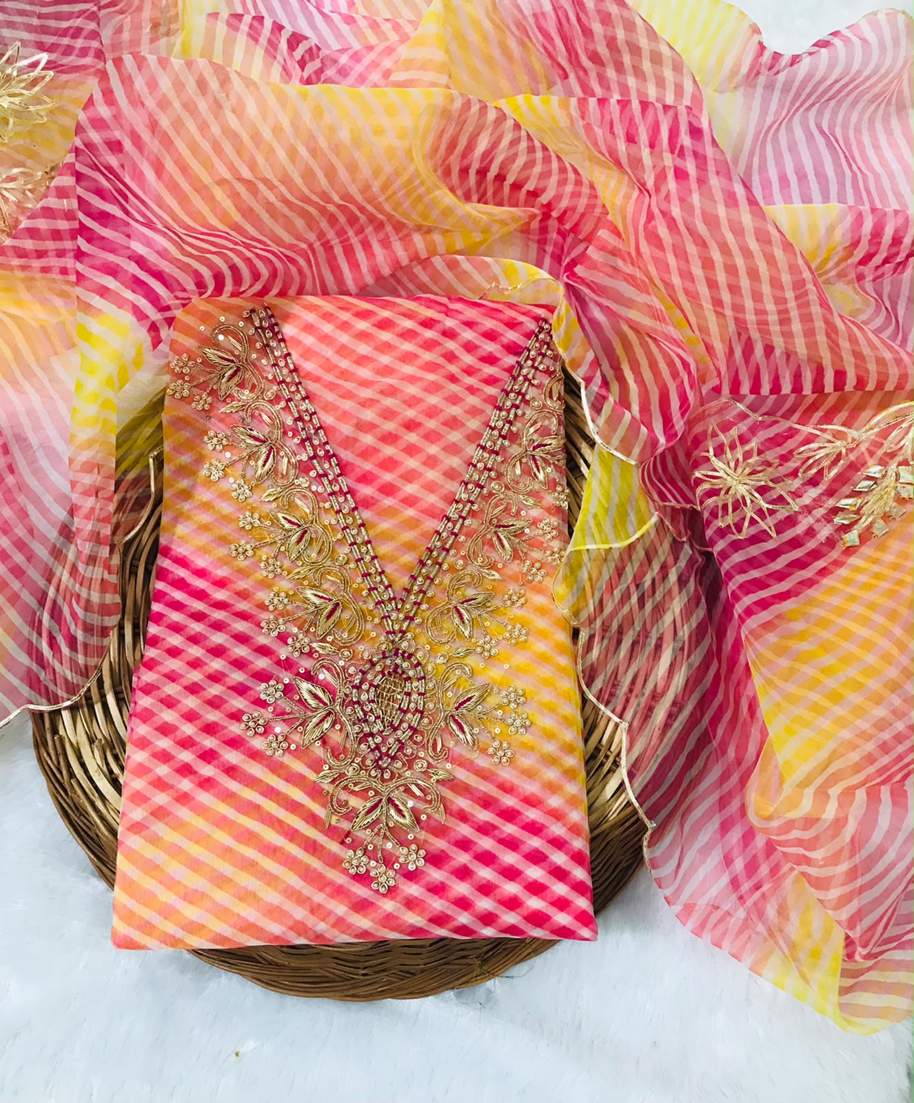 Pure Organza Unstitched Gota Pati Work Dupatta Suit (KDZ20)