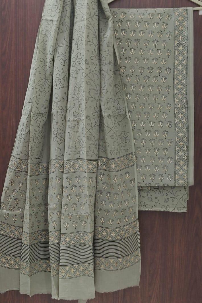 ELEGANT AND BLOCK PRINT PURE COTTON SUIT WITH COTTON MULMUL DUPATTA(MALYS150)