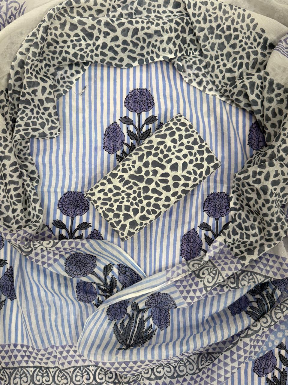 DESIGNER HAND BLOCK PRINT PURE COTTON SUIT WITH COTTON MULMUL DUPATTA (MALYS42)