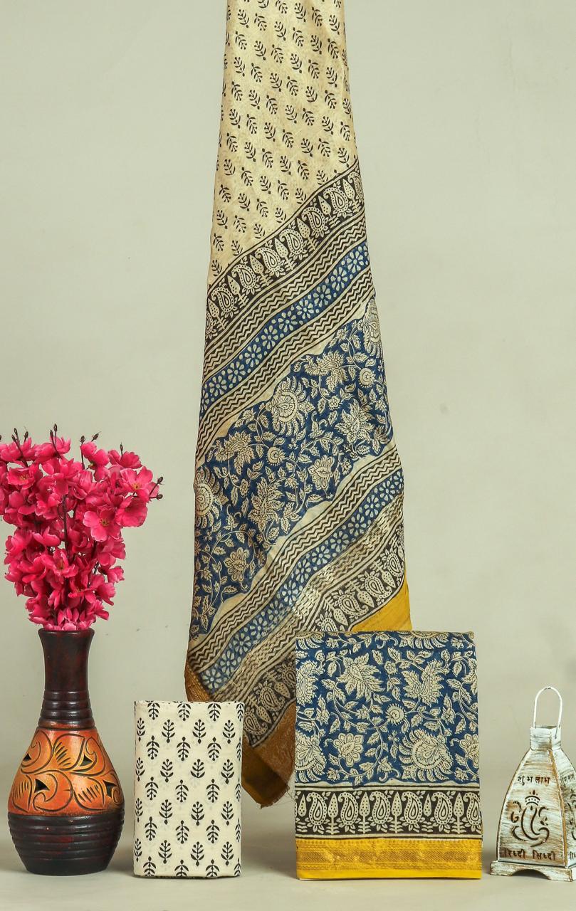 EXCLUSIVE HAND BLOCK PRINT MAHESHWARI SILK SUIT WITH MAHESHWARI SILK DUPPTA (MSLYS116)
