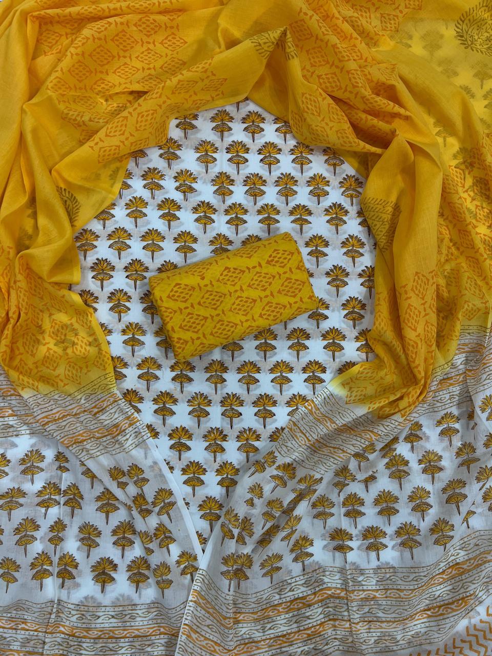 DESIGNER HAND BLOCK PRINT PURE COTTON SUIT WITH COTTON MULMUL DUPATTA (MALYS88)