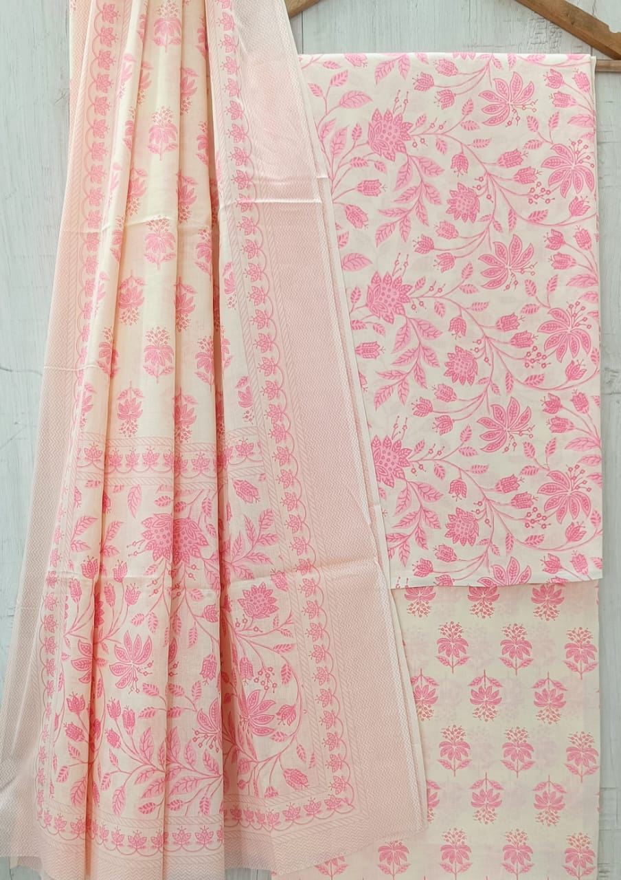 DESIGNER HAND BLOCK PRINT COTTON SUIT SET WITH MULMUL DUPATTA (MALYS339)