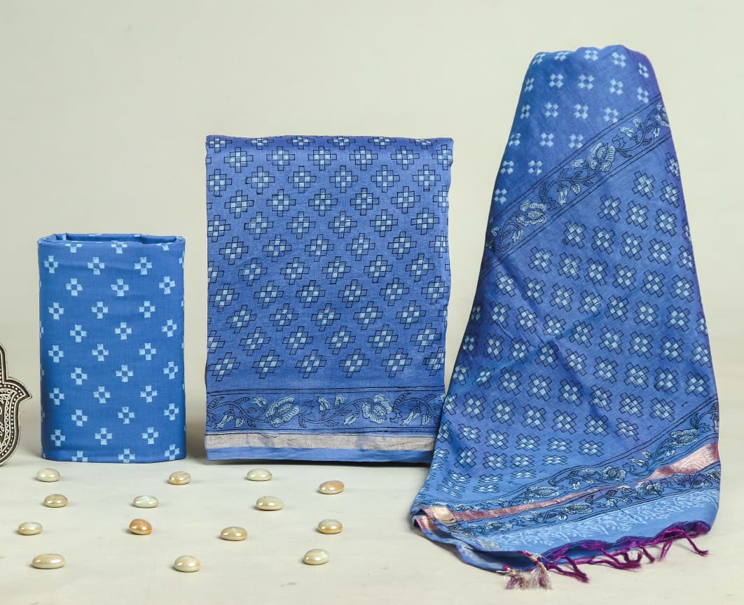 Designer Hand Block Print Chanderi Silk Suit set with Premium Chanderi Dupatta (CHDYS30)