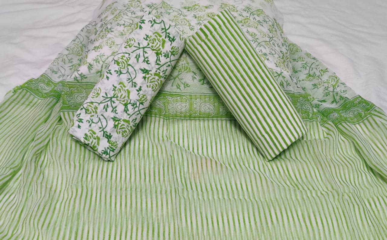 DESIGNER HAND BLOCK PRINT PURE COTTON SUIT WITH CHIFFON DUPATTA (PCHFYS144)