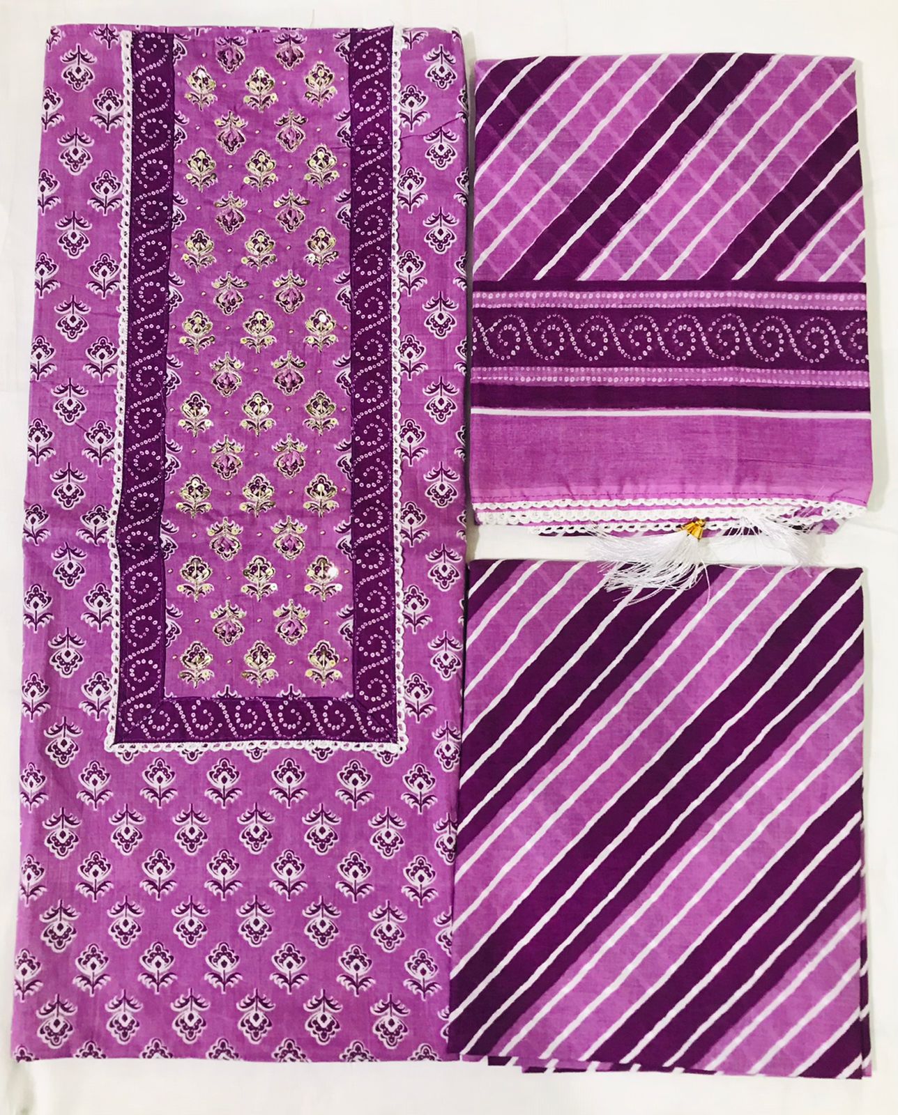 JAIPURI PRINTED COTTON HAND WORK SUITS WITH MULMUL DUPATTA (GOTAYS85)