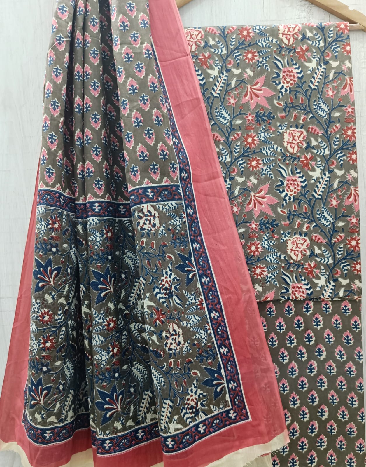 Designer Hand Block Print Pure Cotton Suit with Cotton Mulmul Dupatta (MALYS11)
