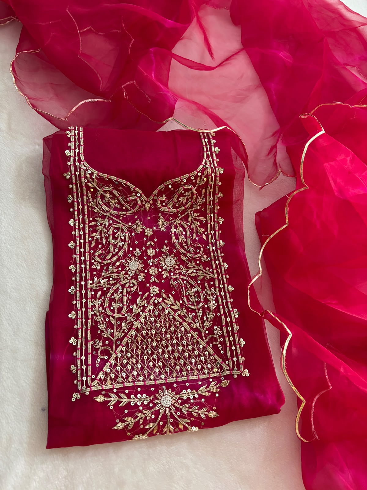 Pure Organza Unstitched Zardogi handwork Work Dupatta Suit (GBT08)