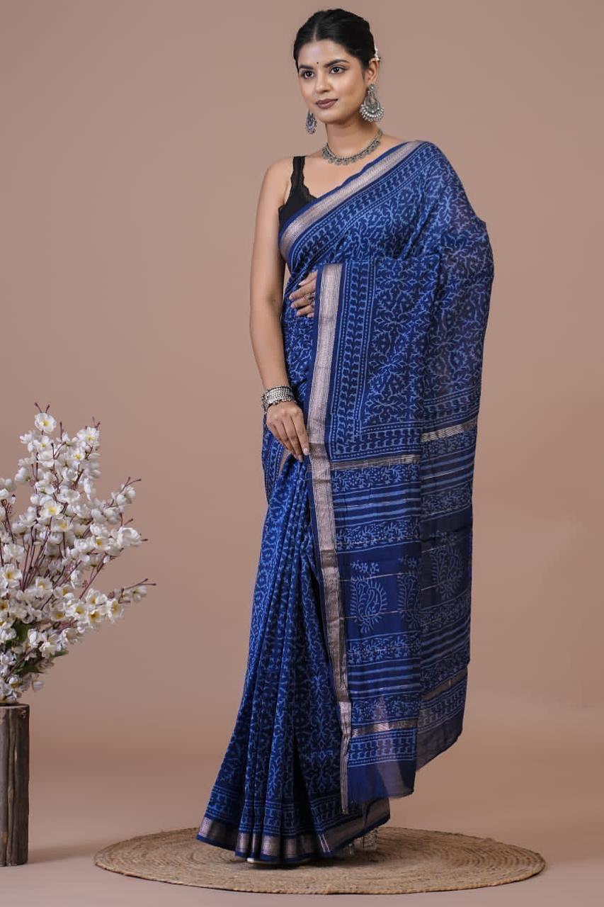 DESIGNER HAND BLOCK PRINTED MAHESWARI SILK SAREE ( MSYS15)
