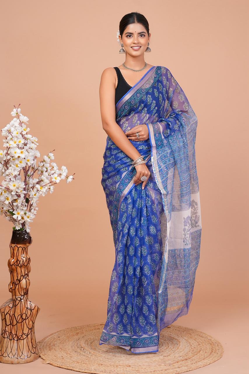DESIGNER HAND BLOCK PRINTED KOTA DORIYA SILK SAREE(KDSYS09)