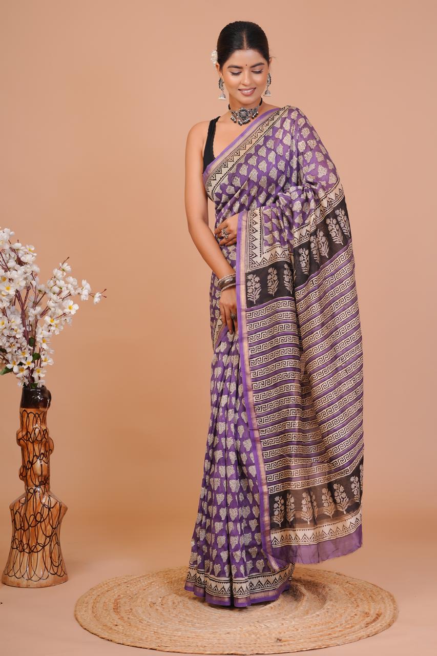 EXCLUSIVE HAND BLOCK PREMIUM CHANDERI SILK SAREE (CHDSYS51)