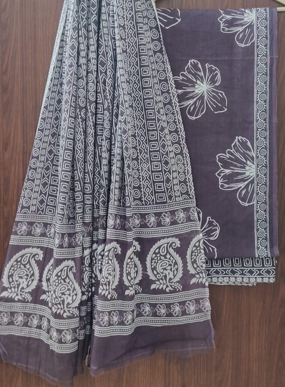 DESIGNER HAND BLOCK PRINT PURE COTTON SUIT WITH COTTON MULMUL DUPATTA(MALYS326)