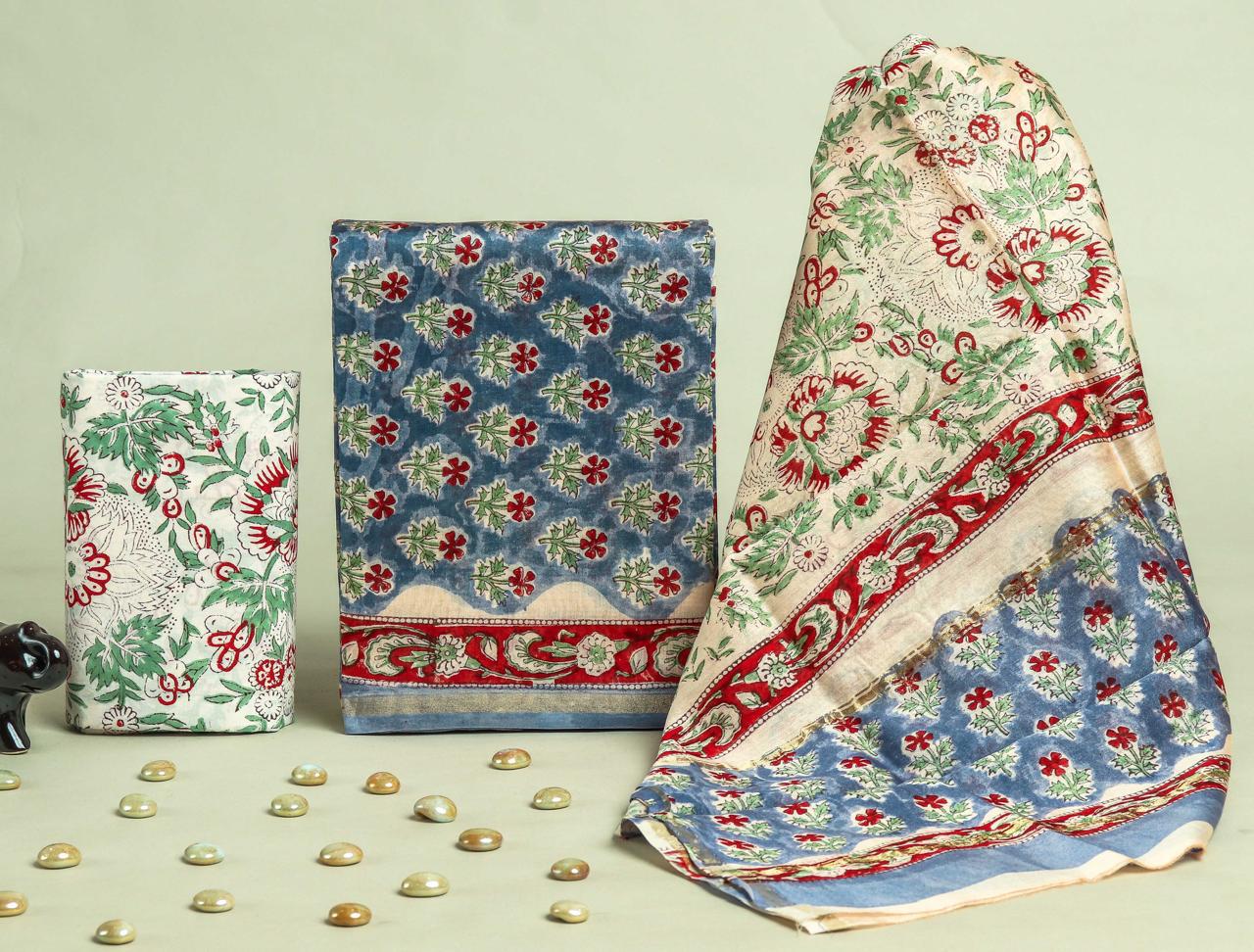 Designer Hand Block Print Chanderi Silk Suit set with Premium Chanderi Dupatta(CHDYS14)