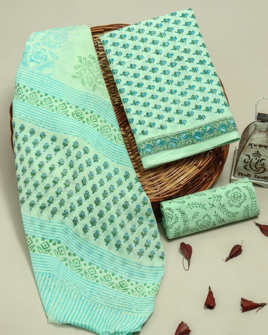DESIGNER HAND BLOCK PRINT PURE COTTON SUIT WITH COTTON MULMUL DUPATTA(MALYS314)