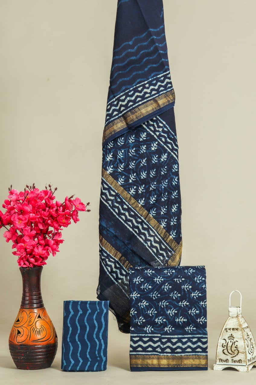 YUVI STYLE HAND BLOCK PRINT MAHESHWARI SILK SUIT WITH MAHESHWARI SILK DUPATTA (MSLYS150