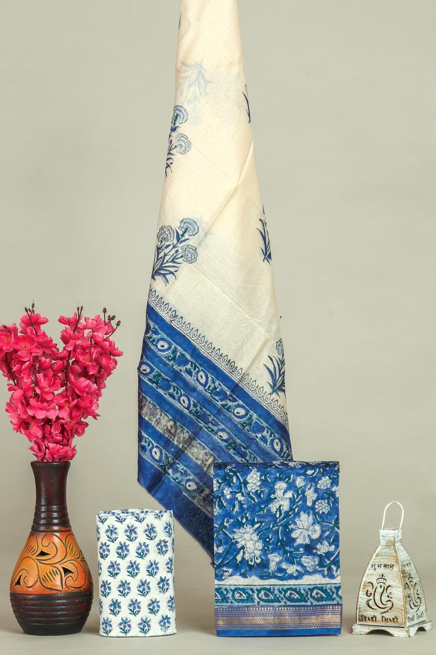 DESIGNER HAND BLOCK PRINT MAHESHWARI SILK SUIT SET (MSLYS176)