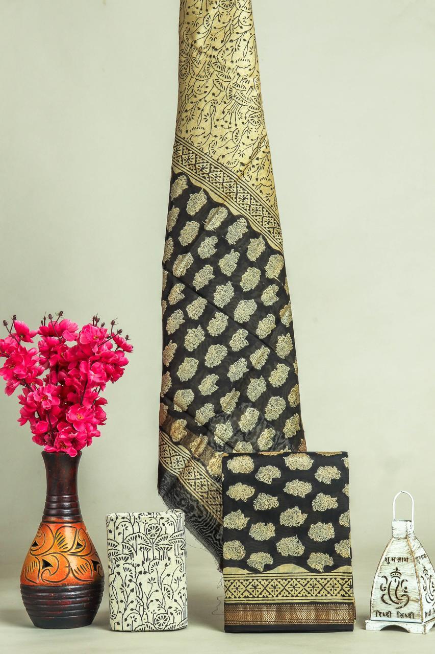 DESIGNER HAND BLOCK PRINT MAHESHWARI SILK SUIT WITH MAHESHWARI SILK DUPATTA (MSLYS192)