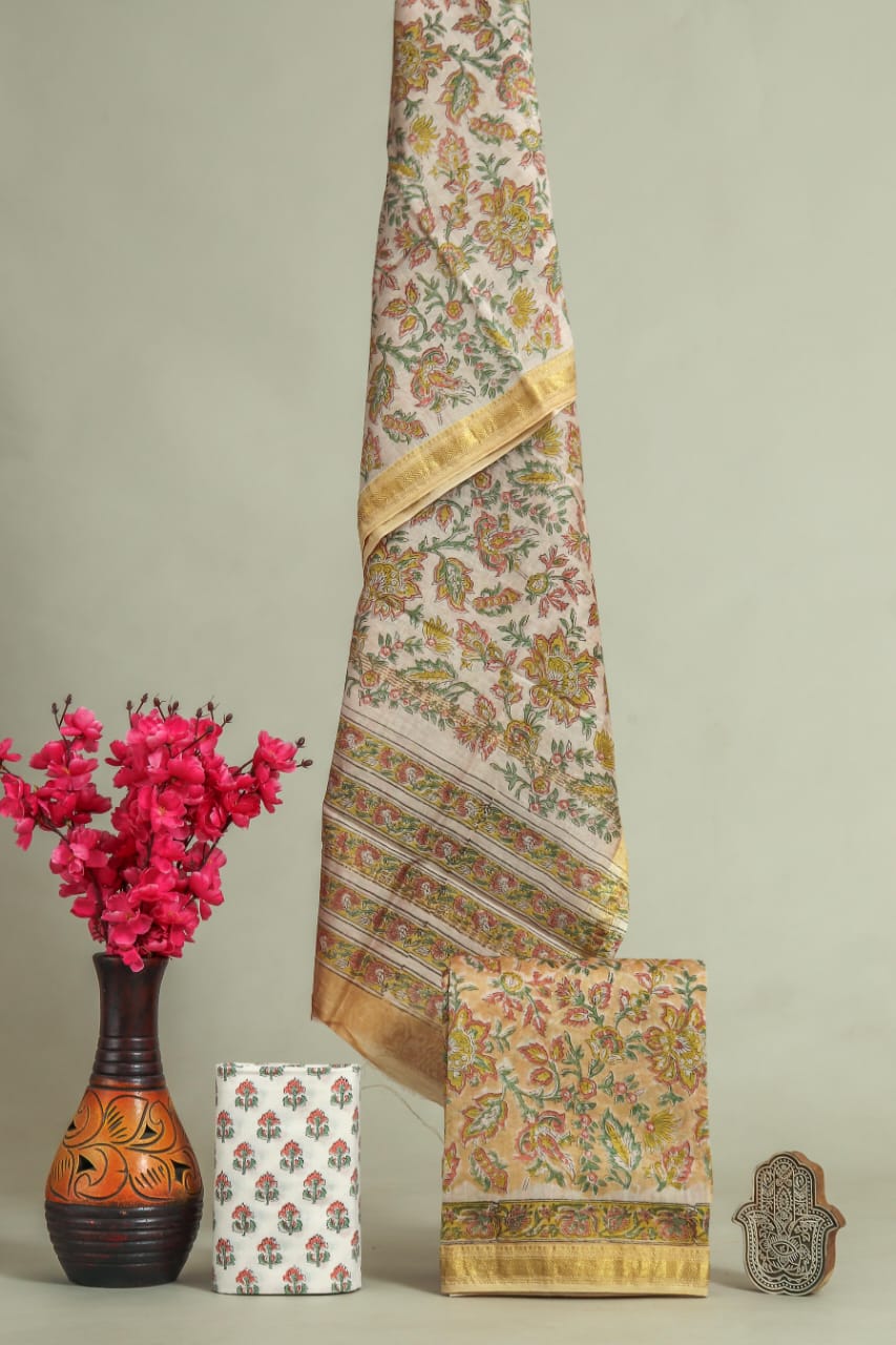 TRADITIONAL HAND BLOCK AJRAK PRINT MAHESHWARI SILK SUIT WITH MAHESHWARI SILK DUPATTA (MSLYS171)