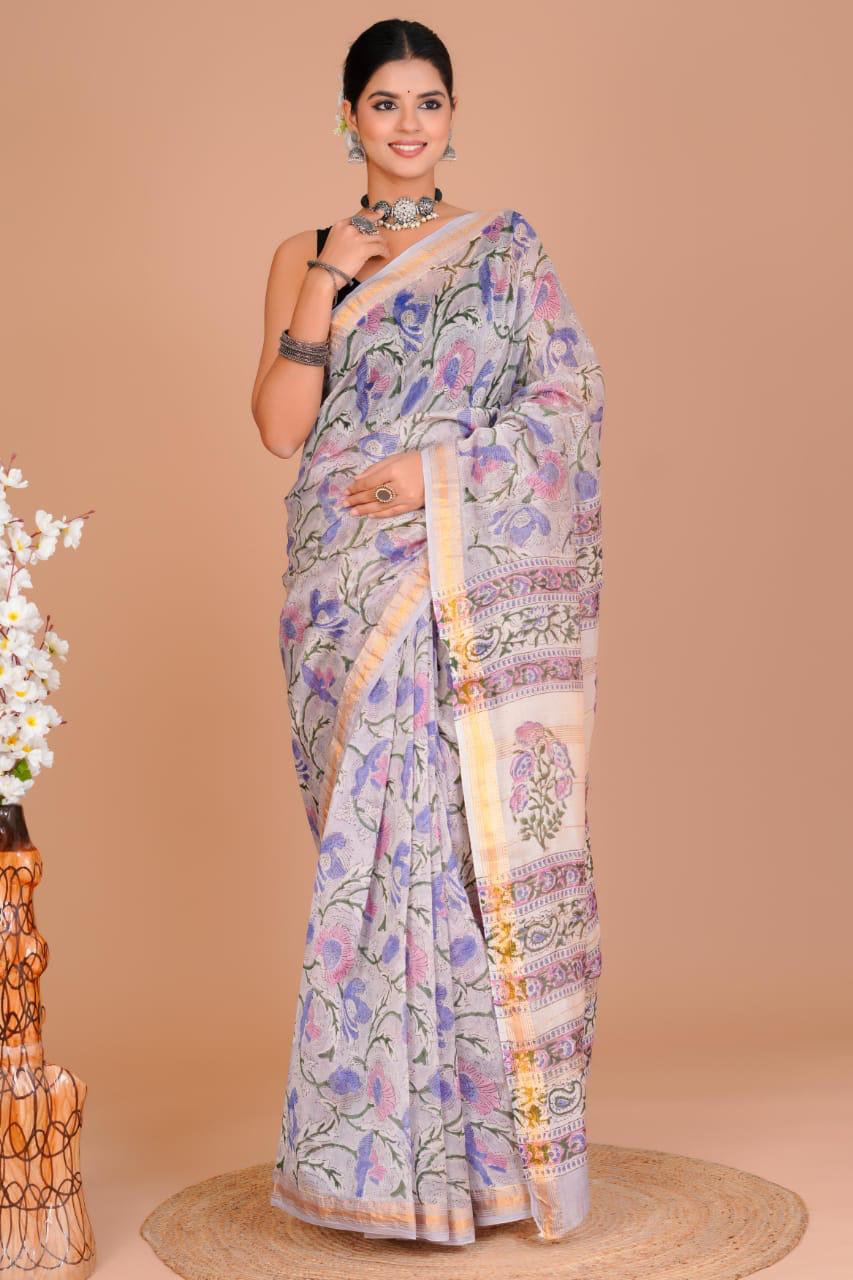 DESIGNER HAND BLOCK PRINTED MAHESWARI SILK SAREE ( MSYS21)