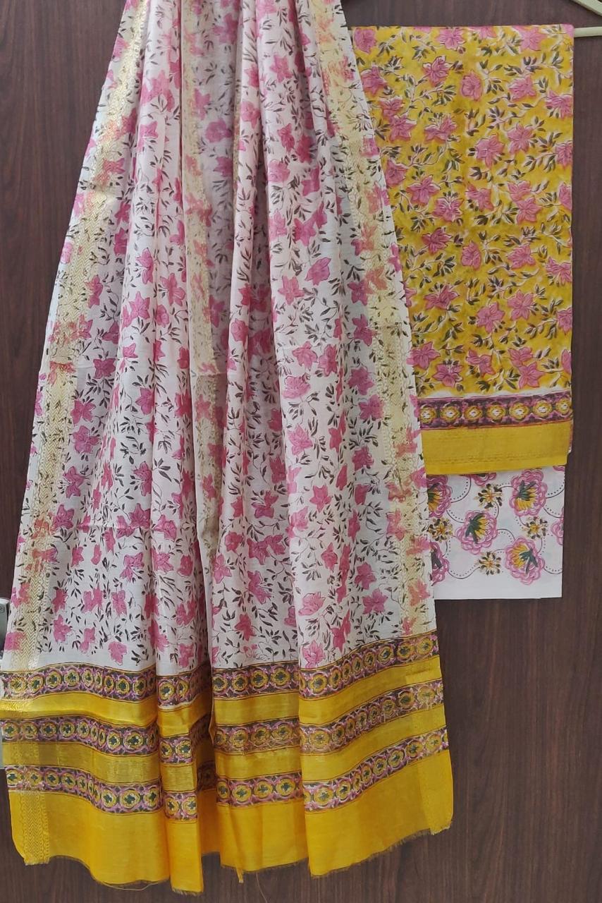 Exclusive Hand Block Print Maheshwari Silk Suit With Maheshwari Silk Duppta  Mslys262