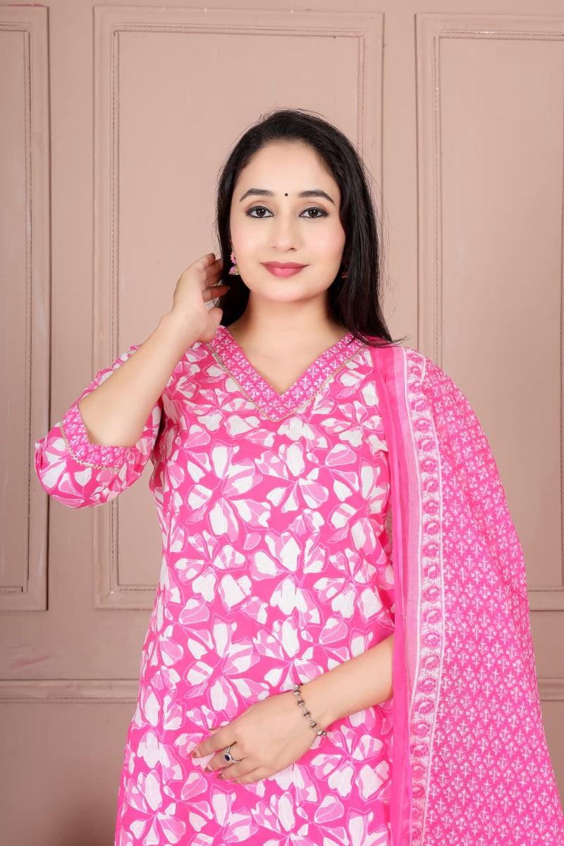 Flower print cotton suit with mulmul dupatta (CSSYS15)