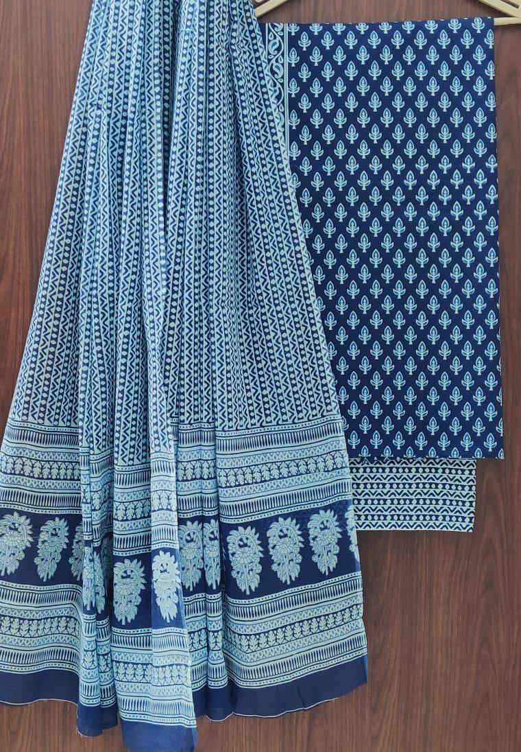 DESIGNER HAND BLOCK PRINT PURE COTTON SUIT WITH COTTON MULMUL DUPATTA (MALYS84)