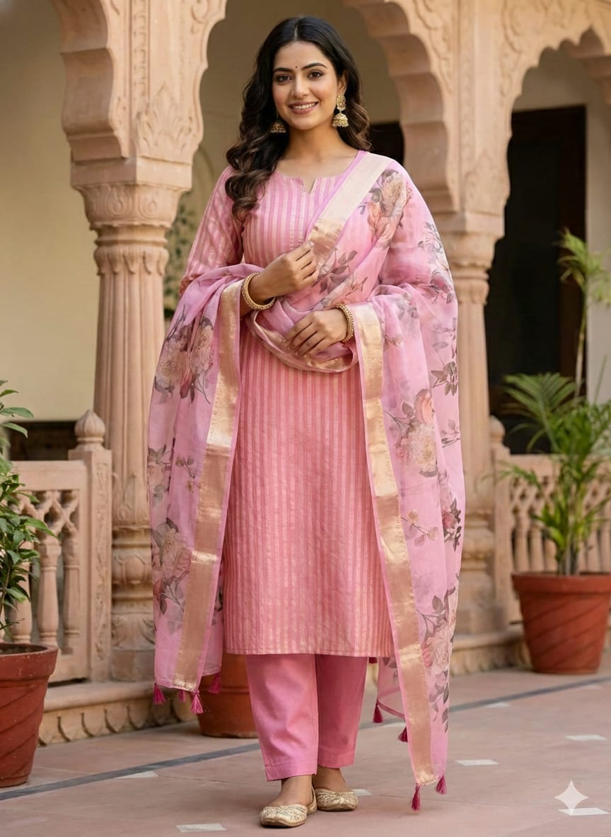 Exclusive Banarasi Cotton Chanderi Suit With Dupatta Digital Print (BDPSYS2)