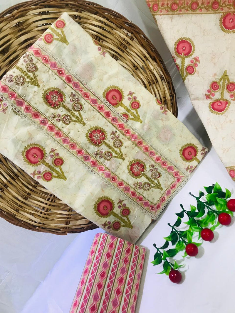 SANGANERI PRINT COTTON SUIT MATERIAL WITH COTTON  DUPATTA HAND WORK (GOTAYS51)