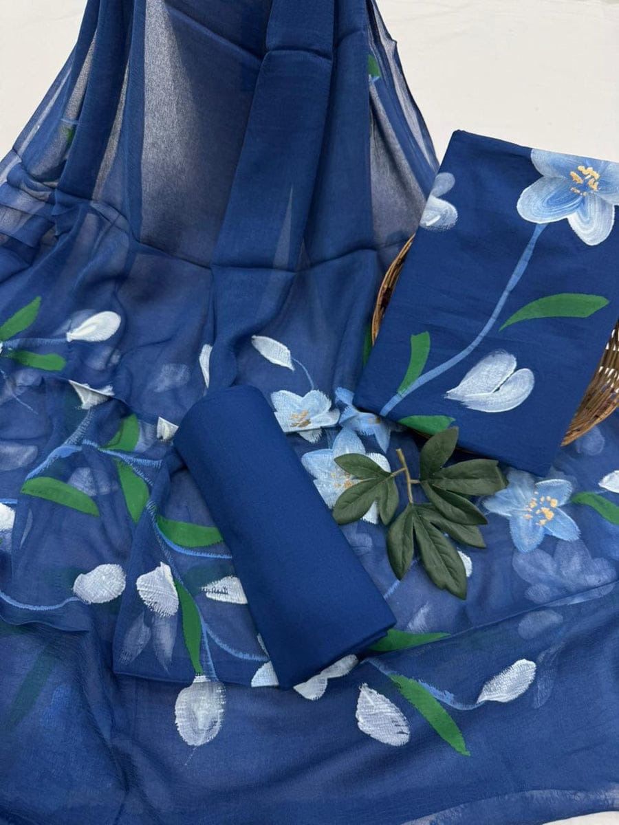 ELEGANT HAND BLOCK PRINT PURE COTTON SUIT WITH CHIFFION DUPTTA (PCHFYS99)