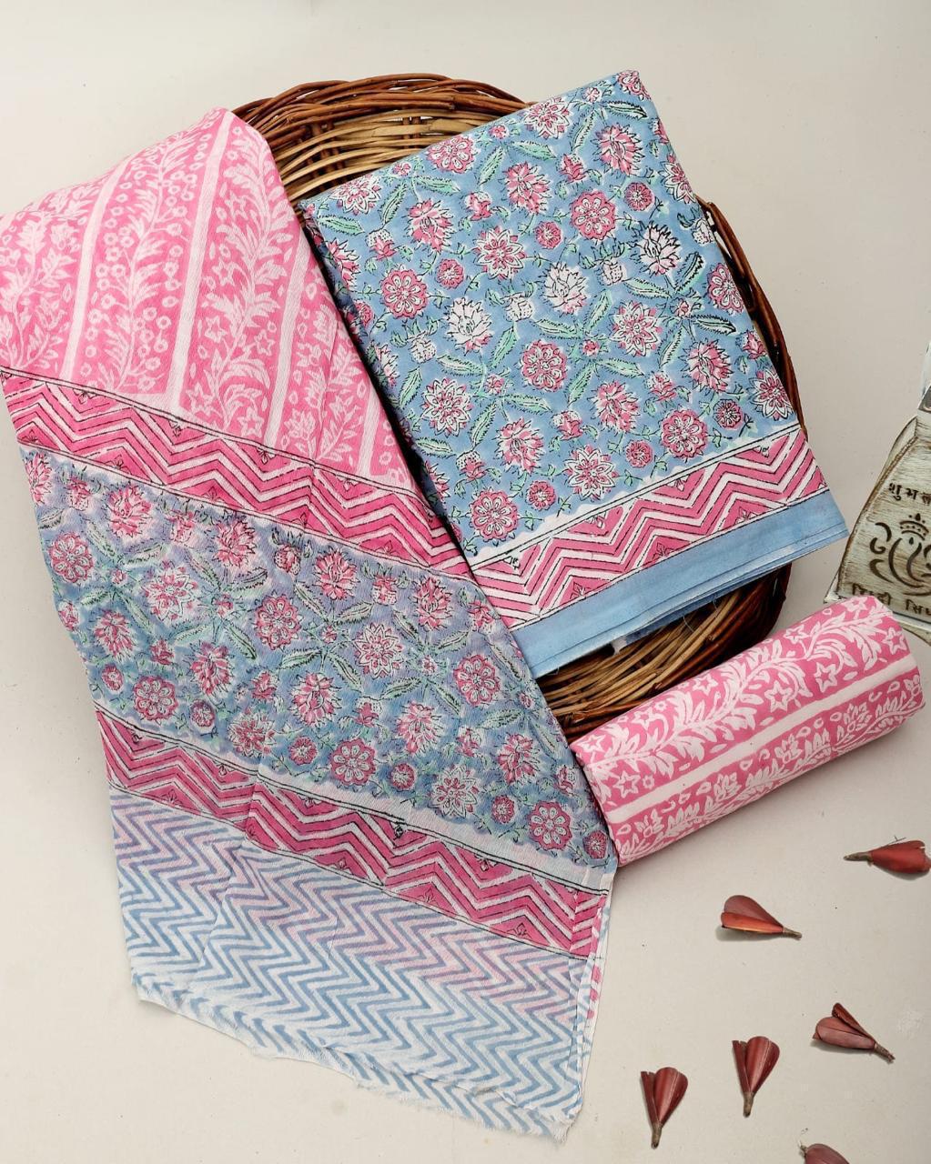 YUVI STYLE HAND BLOCK PRINT PURE COTTON SUIT WITH COTTON MULMUL DUPATTA (MALYS163)