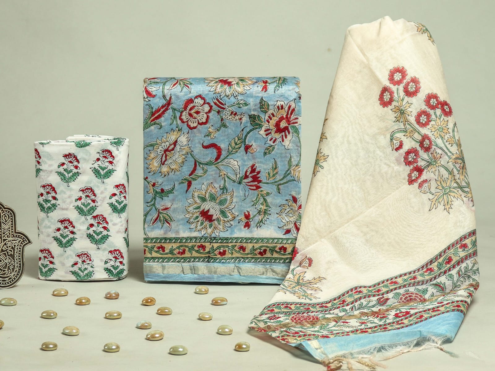 DESIGNER HAND BLOCK PRINT CHANDERI SILK SUIT SET WITH PREMIUM CHANDERI DUPATTA (CHDYS76)