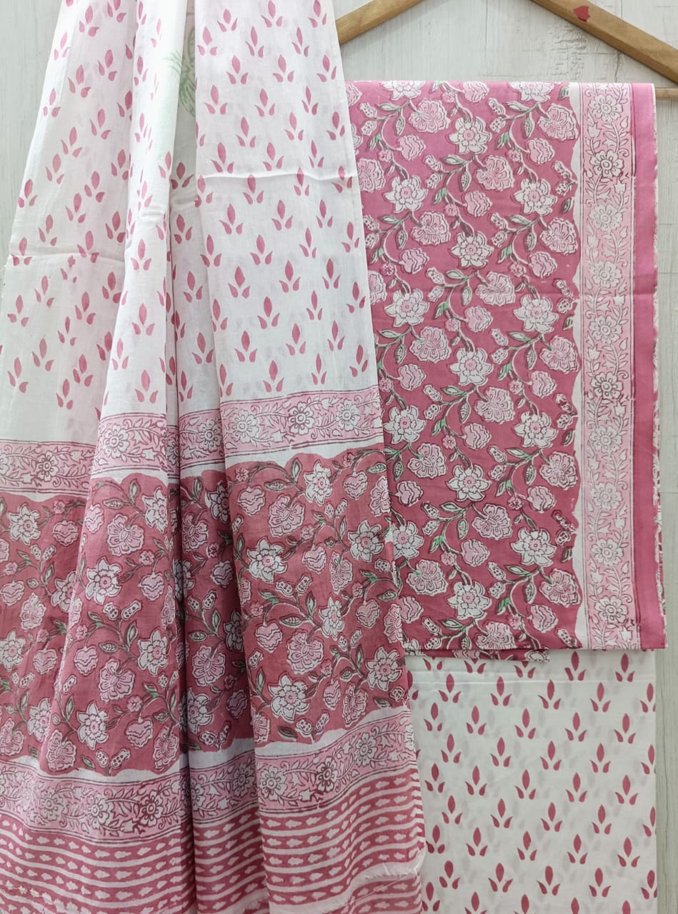 YUVI STYLE HAND BLOCK PRINT PURE COTTON SUIT WITH COTTO MMUL DUPATTA (MALYS238)