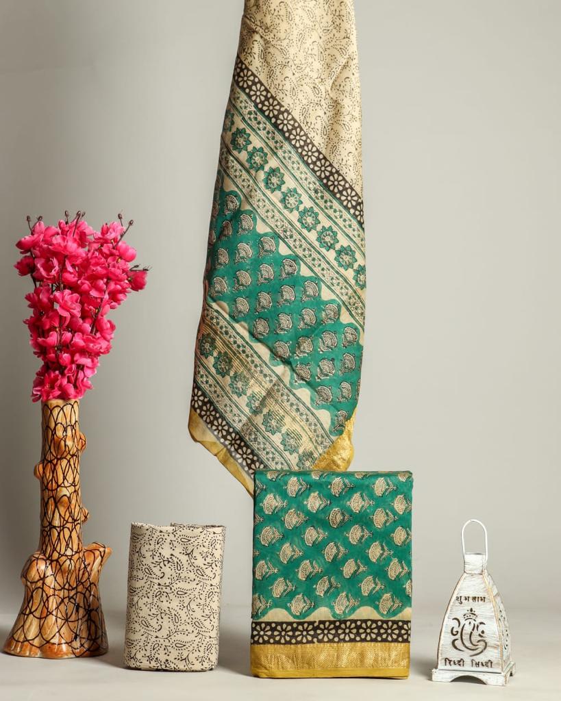 YUVI STYLE HAND BLOCK PRINT MAHESHWARI SILK SUIT WITH MAHESHWARI SILK DUPATTA (MSLYS120)