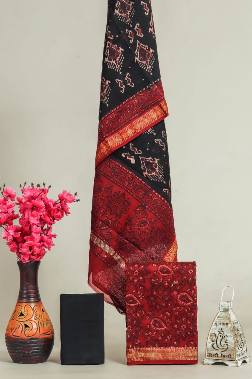 EXCLUSIVE HAND BLOCK PRINT MAHESHWARI SILK SUIT WITH MAHESHWARI SILK DUPPTA (MSLYS160)
