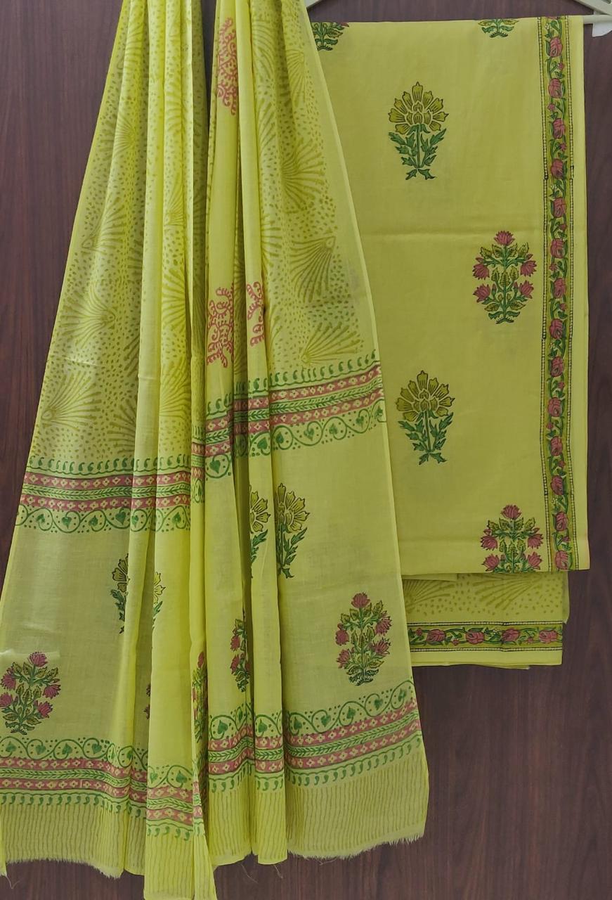 EXCLUSIVE HAND BLOCK PRINT PURE COTTON SUIT WITH COTTO MULMUL DUPATTA (MALYS234)