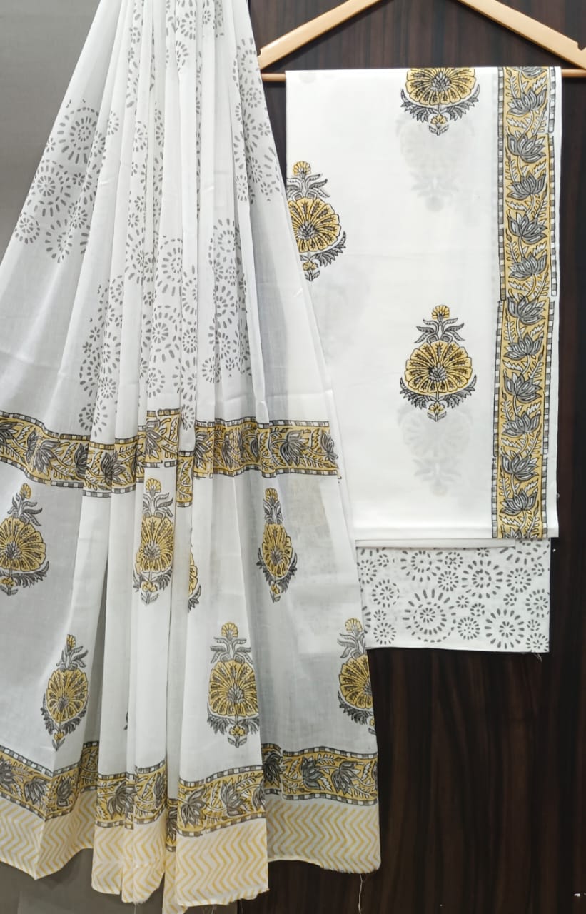 DESIGNER HAND BLOCK PRINT PURE COTTON SUIT WITH MULMUL DUPATTA (MALYS47)