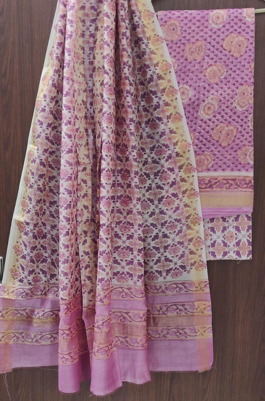 EXCLUSIVE HAND BLOCK PRINT MAHESHWARI SILK SUIT WITH MAHESHWARI SILK (MSLYS97)