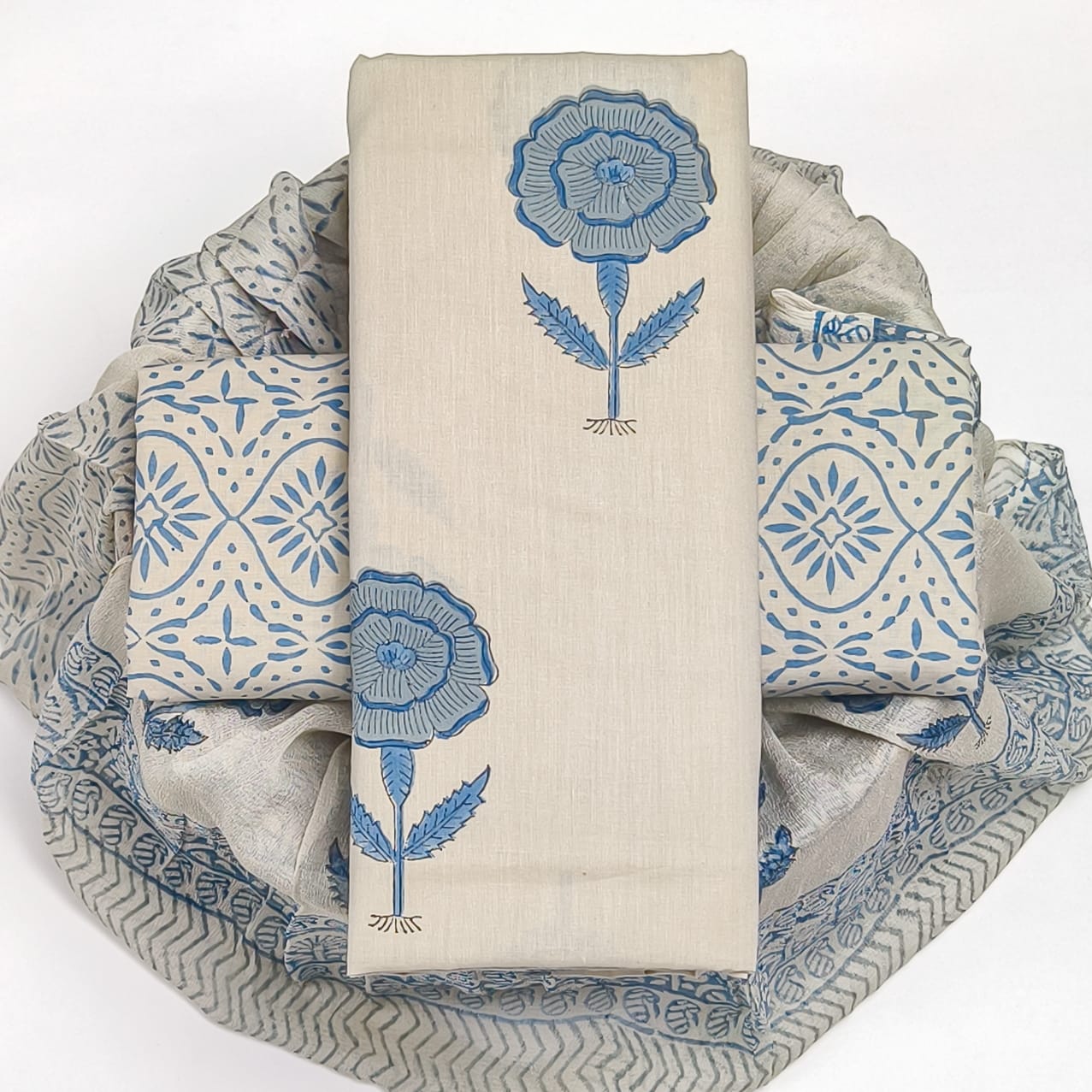 HAND BLOCK PRINT PURE COTTON SUIT WITH CHIFFION DUPTTA (PCHFY87)