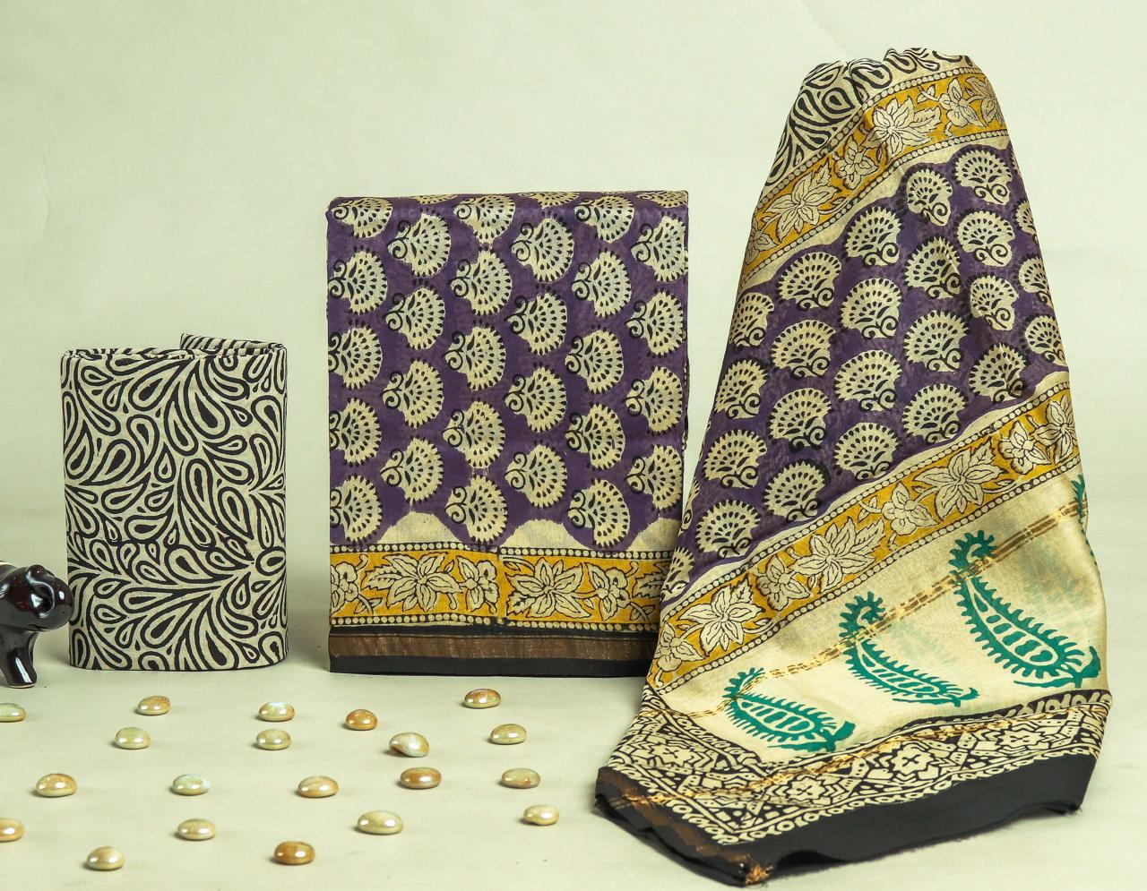 Designer Hand Block Print Chanderi Silk Suit set with Premium Chanderi Dupatta (CHDYS24)