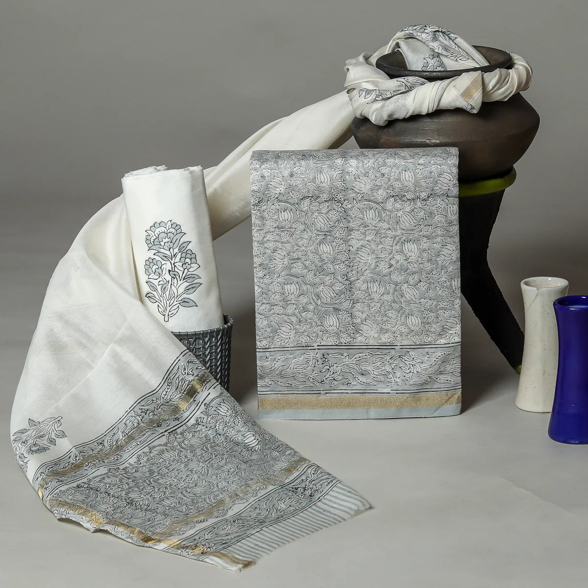 DESIGNER HAND BLOCK PRINT CHANDERI SILK SUIT SET WITH PREMIUM CHANDERI DUPATTA (CHDYS61)