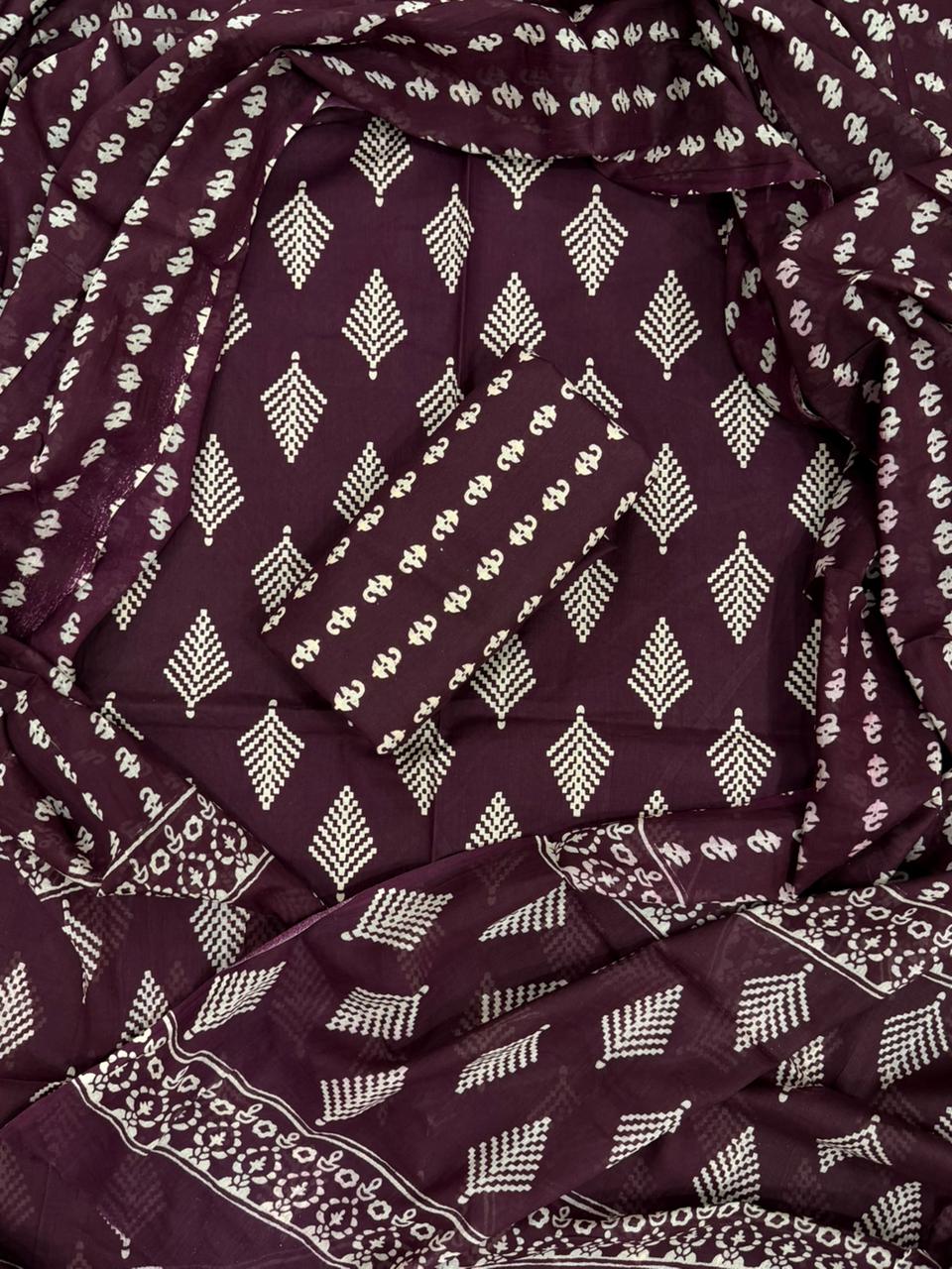 YUVI STYLE HAND BLOCK PRINT PURE COTTON SUIT WITH COTTON MULMUL DUPATTA (MALYS159)