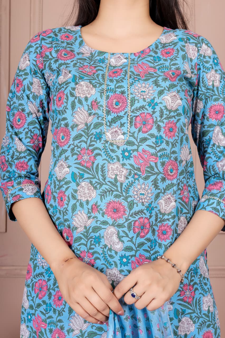 Flower print cotton suit with mulmul dupatta (CSSYS06)