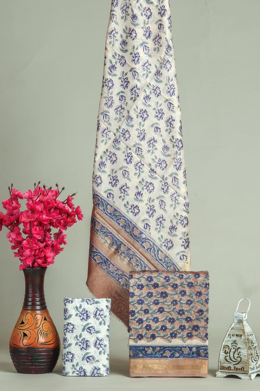 EXCLUSIVE HAND BLOCK PRINT MAHESHWARI SILK SUIT WITH MAHESHWARI SILK DUPATTA (MSLYS104)