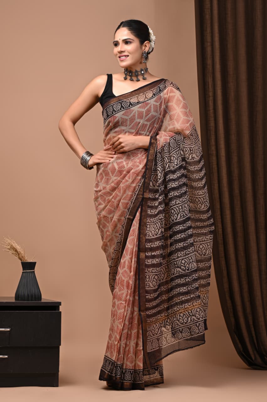 DESIGNER HAND BLOCK PRINTED KOTA DORIYA SILK SAREE (KDSYS06)